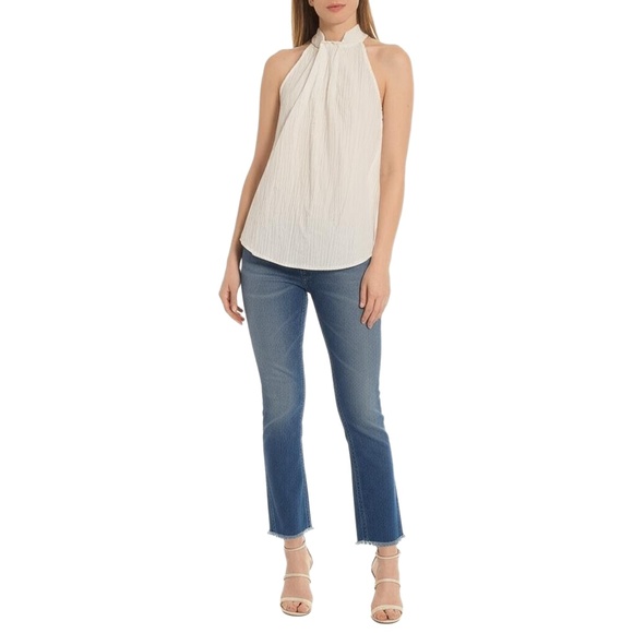 NWOT White Mock Neck Crinkle Knit Casual Chic Top Womens Large - Picture 1 of 6